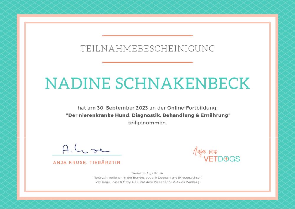 Teilnahmebescheinigung der Nierenkranke Hund